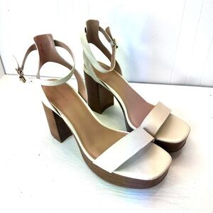 Nordstrom Noanita-Lea Ivory Leather Platform Sandals Wood Block Heel Size 9.5M